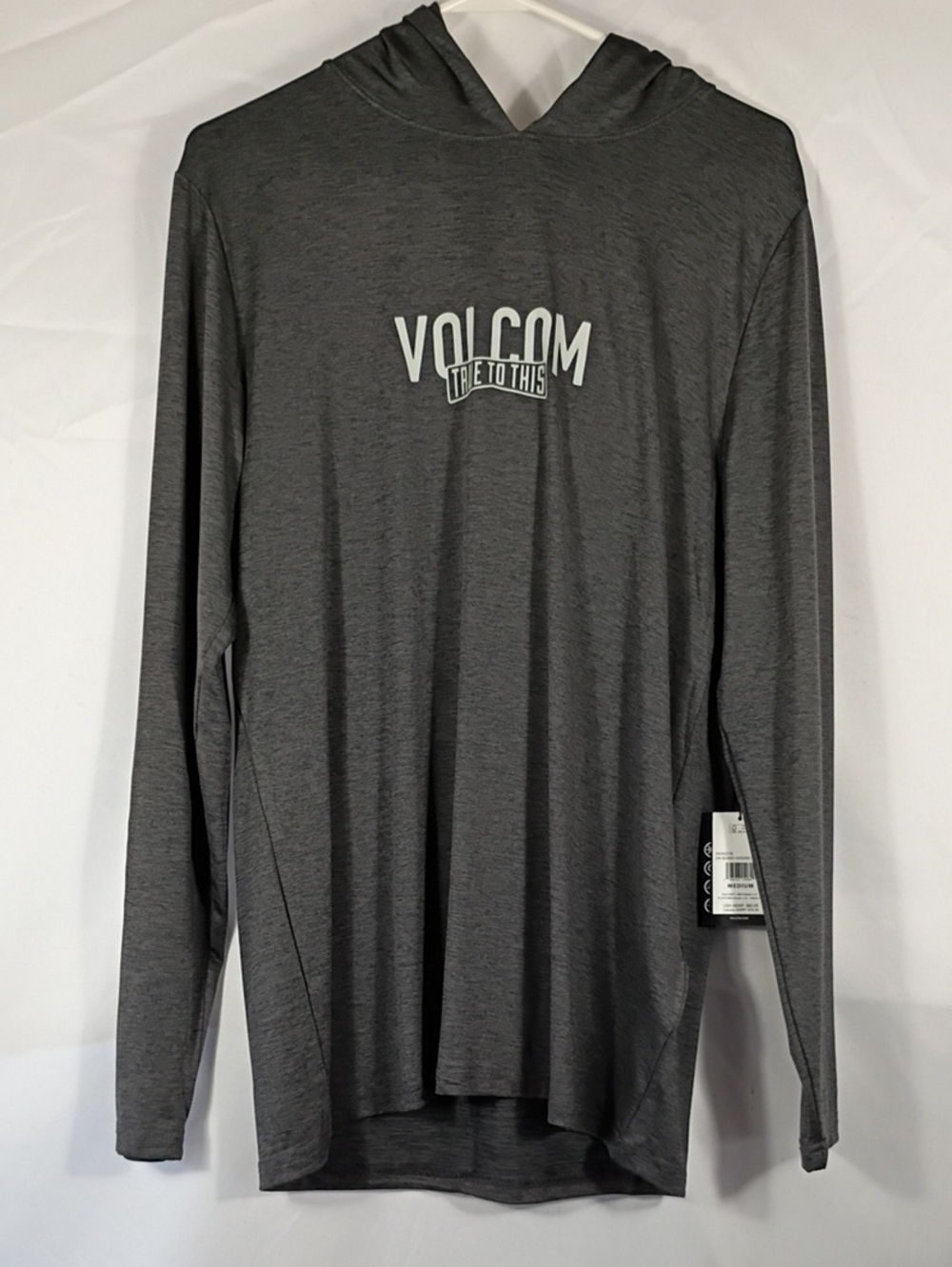 NWT Volcom Asphalt Black On Board Hooded Long Sleeve Upf 50 Shirt Size Medium